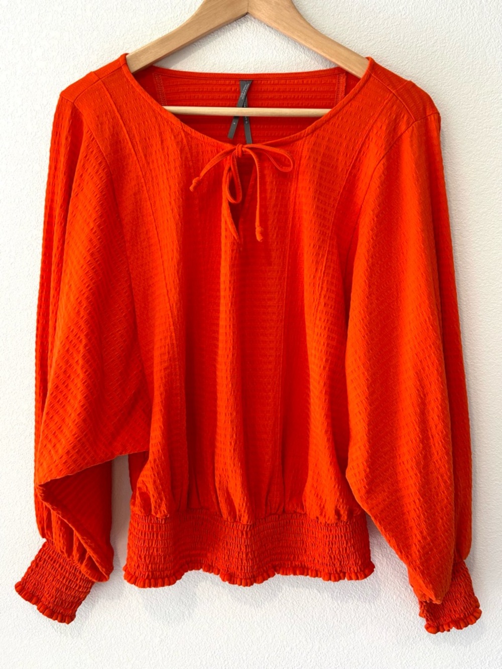 Anthropologie Orange Lightweight Waffle Knit Dolman Sleeve Boho Peasant Top S
